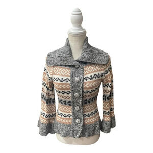 Twill Twenty Two Anthropologie Wool Blend Turtleneck Cardigan Bell Sleeve Size S